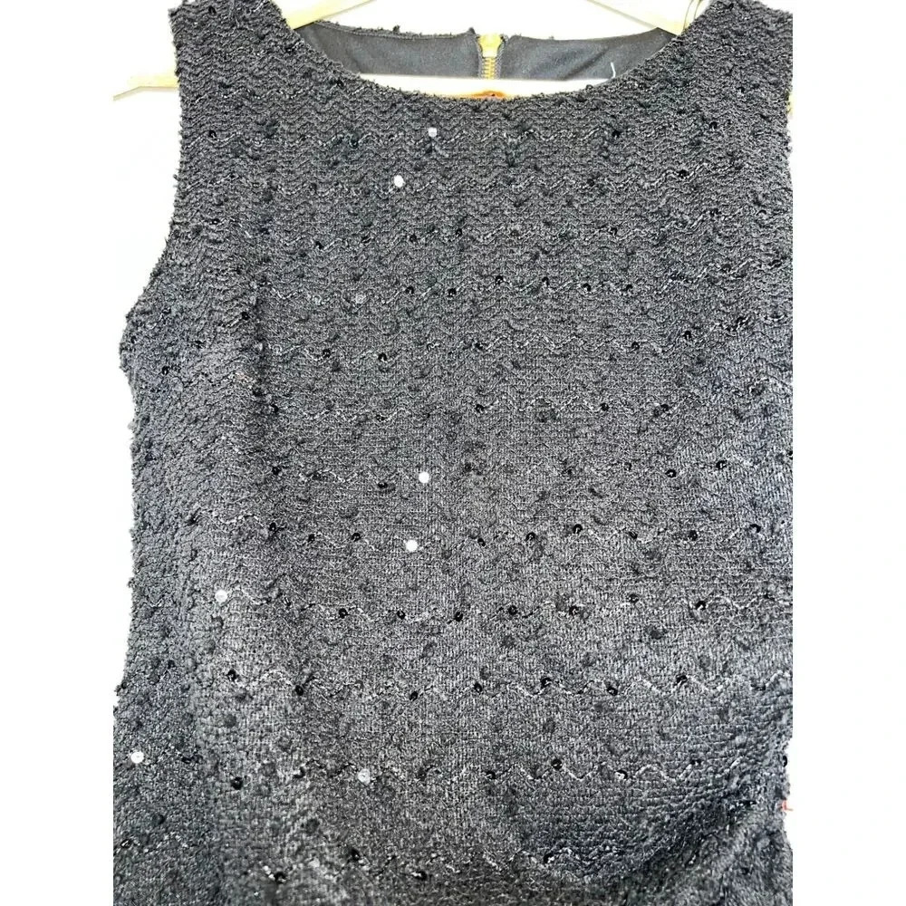 Bisou Bisou midi pencil dress SIZE 4 black sequin tweed ruched sleeveless NWT - Picture 6 of 8